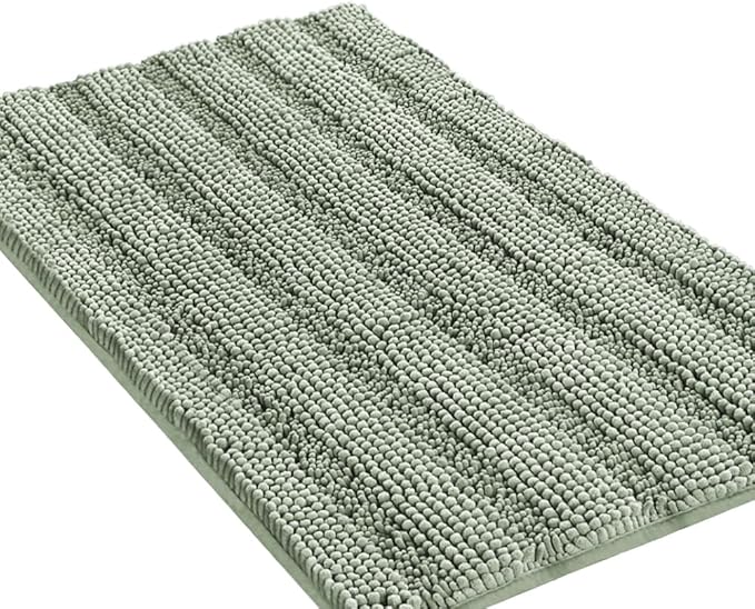 Turquoize Chenille Bath Rug - Non Slip, Shaggy, Extra Soft & Absorbent, 24"x 36", Sage