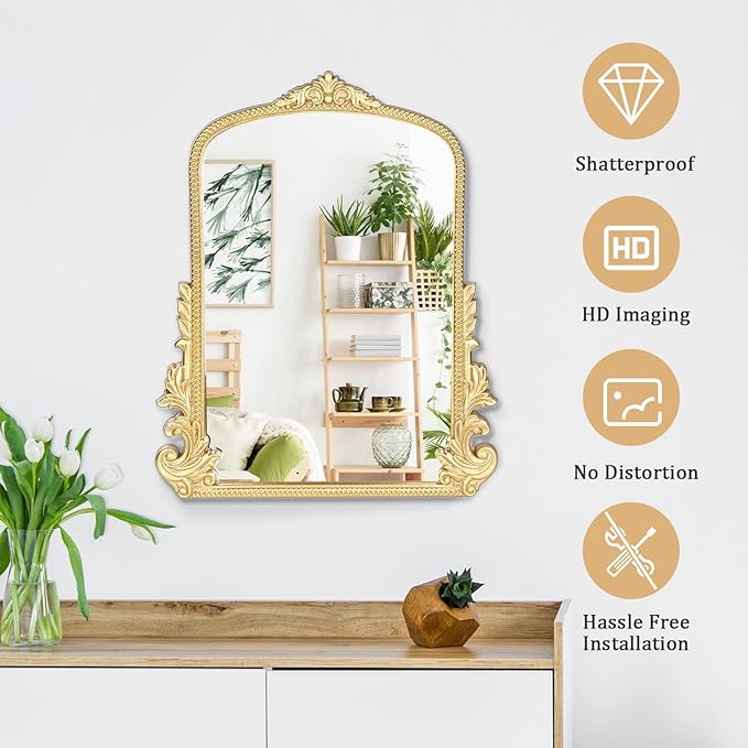Vintage Small Arched Mirror, 17 * 12in Wall Mounted Vanity Mirror for Living Room, Bedroom, Bathroom, Entryway, Porch, Home and Dormitory, Versatile, Vintage Makeup Mirror