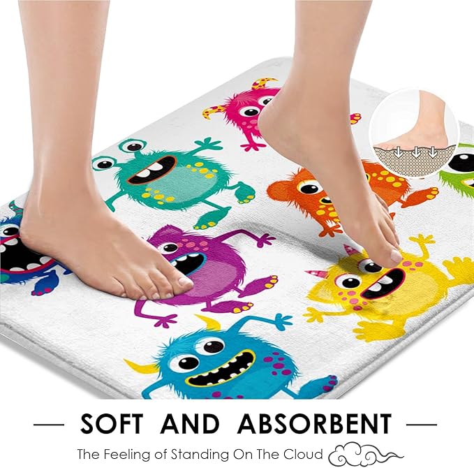 ArtSocket Monsters Bathroom Set with Shower Curtain and Rugs Accessories, Cute Kids Funny Animal Shower Curtain, Kids Bathroom Decor 4 Pcs