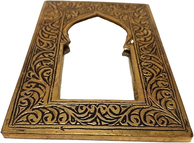 Moroccan Small Door Shape Mini Mirror Metal Bronze Cosmetic Mirror