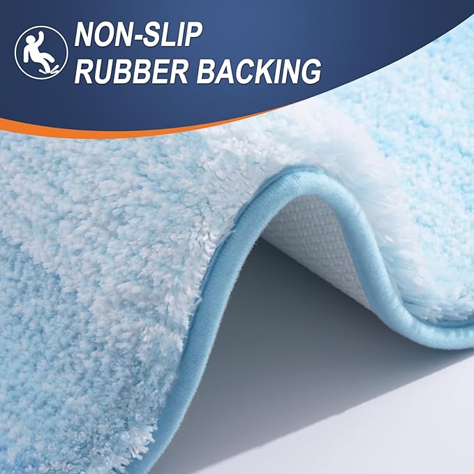 OLANLY Bathroom Rug Set 2 Piece, Soft Absorbent Microfiber Bath Mats and U-Shaped Contour Toilet Rug, Non-Slip, Machine Wash Dry, Plush Shaggy Bath Mats for Bathroom (24"x16"+24"x20", Sky Blue)