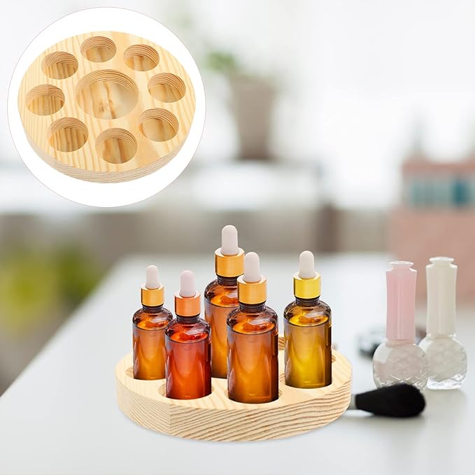 STAHAD Box Essential Oil Display Stand Small Bottle Tray Wooden Nail Polish Organizer Display Shelf Essential Oil Bottles Holder Nail Oil Holder Round Bottle Pine Pure Solid Wood Storage