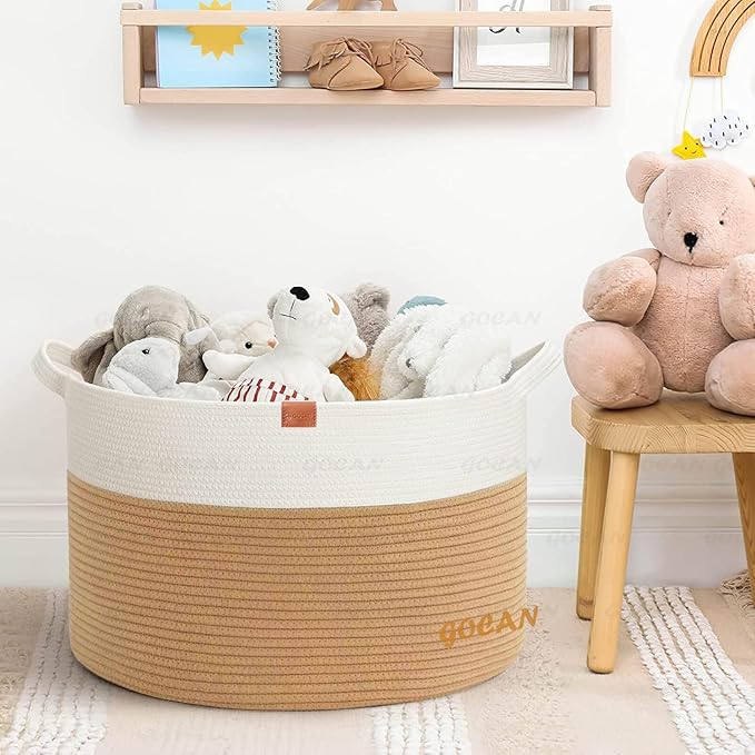 GOCAN Storage Baskets for Organizing D22"H14" Large blanket basket laundry basket Cotton Rope Woven Basket for toy towl in Living Room (Jute/Beige) XXXL
