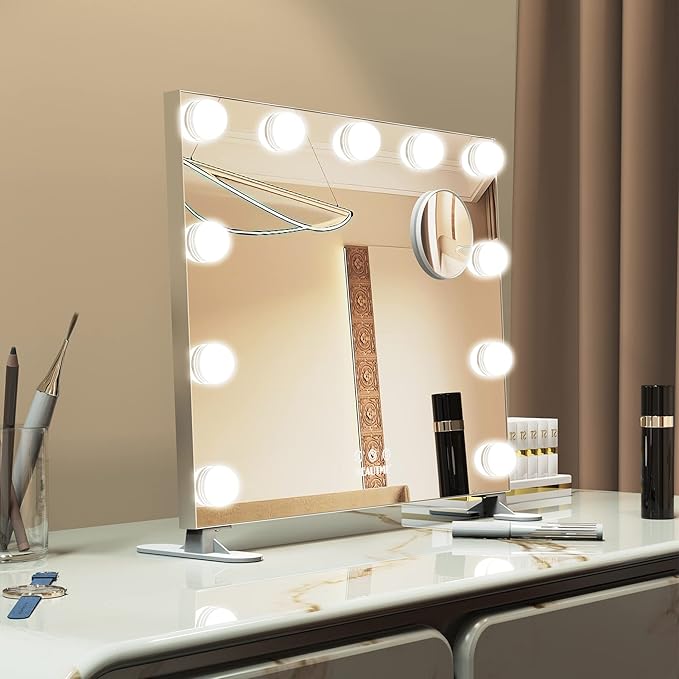 BEAUTME Vanity Mirror with Lights,Dressing Tabletop Vanity Mirror with Led Lights Beauty Mirror, Comes with a Tenfold Magnifying Glass, Intelligent Touch Desktop/Wall Mounted Makeup Mirror