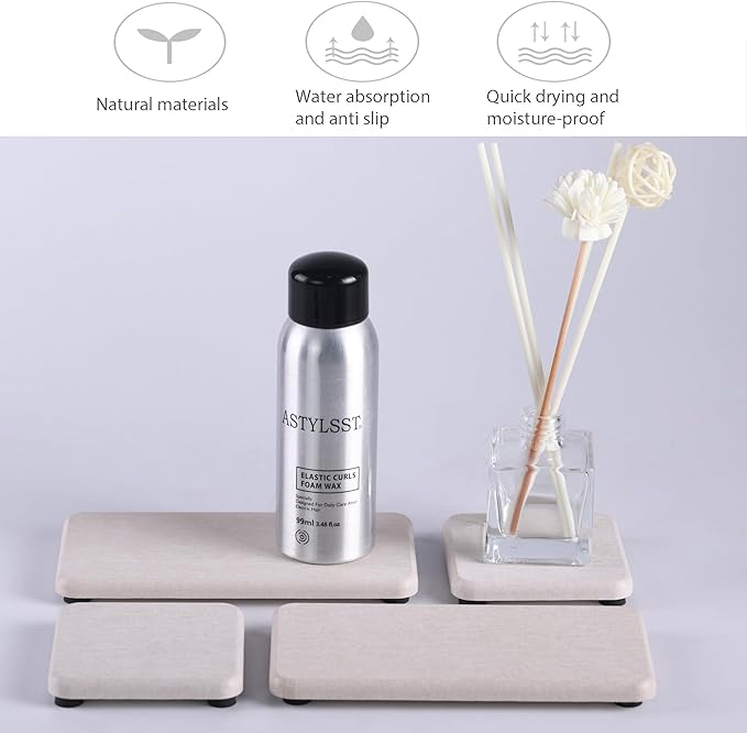 NiuYichee Set of 4 Water Absorbent Diatomite Coasters, Diatomaceous Earth Kitchen Soap Dish, Bathroom Trays, Water Absorbing Stone Used for Hand Soaps & Plants & Toiletries in The Modern Home