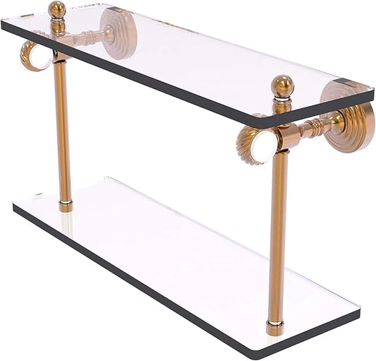 Allied Brass PG-2T-16 Pacific Grove Collection 16 Inch Two Tiered Twisted Accents Glass Shelf, Brushed Bronze