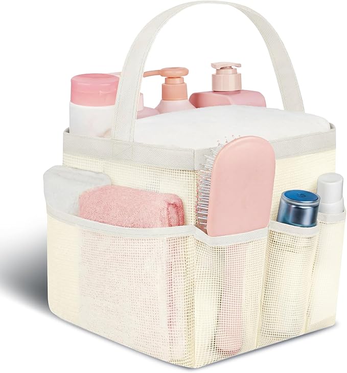 Attmu Mesh Shower Caddy Portable for College Dorm Room Essentials with 8 Pockets, Hanging Shower Caddy Dorm Basket, Quick Dry Shower Bag for Bathroom