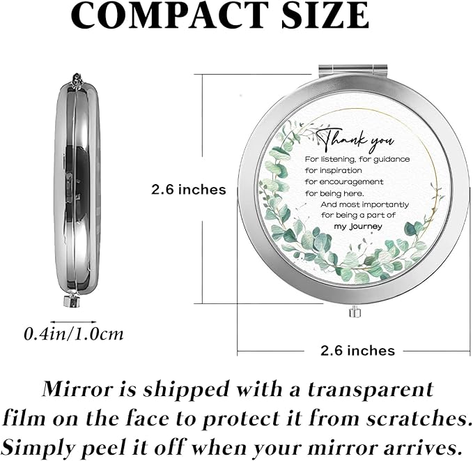 Thank You Gifts for Women, Thank You Compact Mirror, Appreciation Gifts, Farewell Gift for Women Friends Coworkers Colleague Makeup Mirror