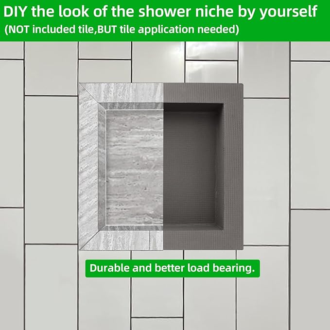 Shower Niche Insert Tile Ready 12"x12",Niche for Shower Wall,Waterproof Ready to Tile Niches Single Recessed Shower Shelf for Bathroom Renovation/Soap Storage, Outer Size 16"x16",Depth 4”