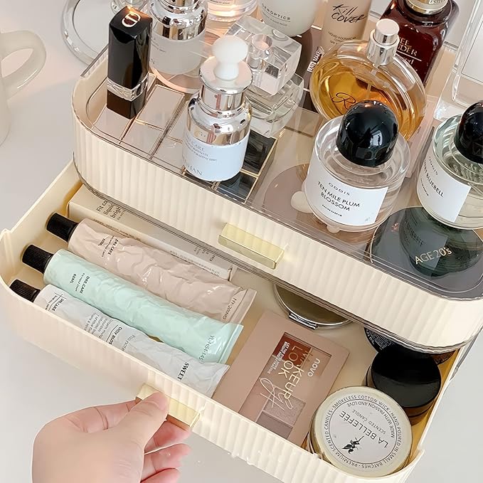 Makeup Organizer with 3 Stackable Drawers, Bathroom Vanity Organizers and Storage, Ideal for Desk and Dresser Countertops, Great for Cosmetics, skincare, Lipsticks, Nail Care