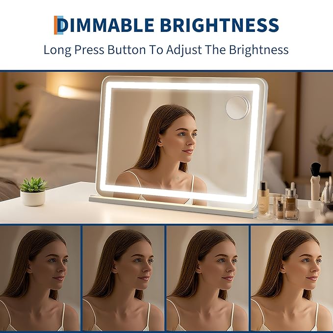 GarveeHome 30.15 in x20.19 in Lighted Makeup Mirror，Led Makeup Mirror,Three Color Lighting Modes, and 10X Magnification Mirror, Smart Touch Control,2 in-1 Vanity Mirror Both Tabletop and Wall-Mounted
