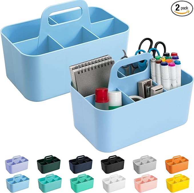 Tiawudi 2 Pack Caddy Organizer with Handle, Portable Plastic Caddy, Storage Organization for Cleaning, Bath, Makeup, Art, Craft, Stationery, Classroom and Office, Tote Organizer