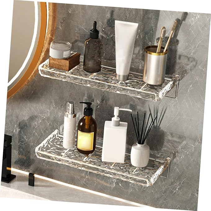ULTECHNOVO 2pcs Bathroom Storage Cabinet Wall-Mounted Rack Floating Shelf for Toiletries Makeup Organizers Storage