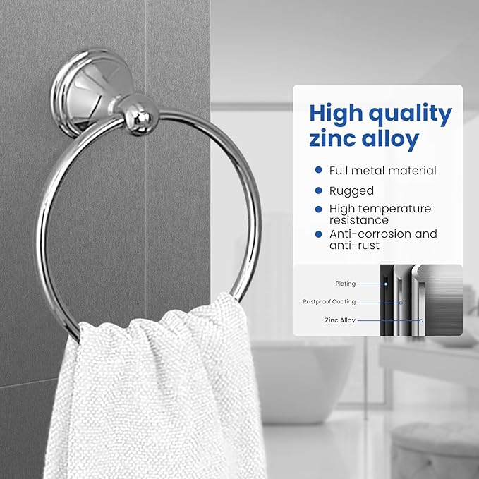 sagetta Bathroom Hand Towel Holder Towel Ring 5.55-Inch Bath Towel Ring Diameter Wall Mount Brushed Nickel Chrome