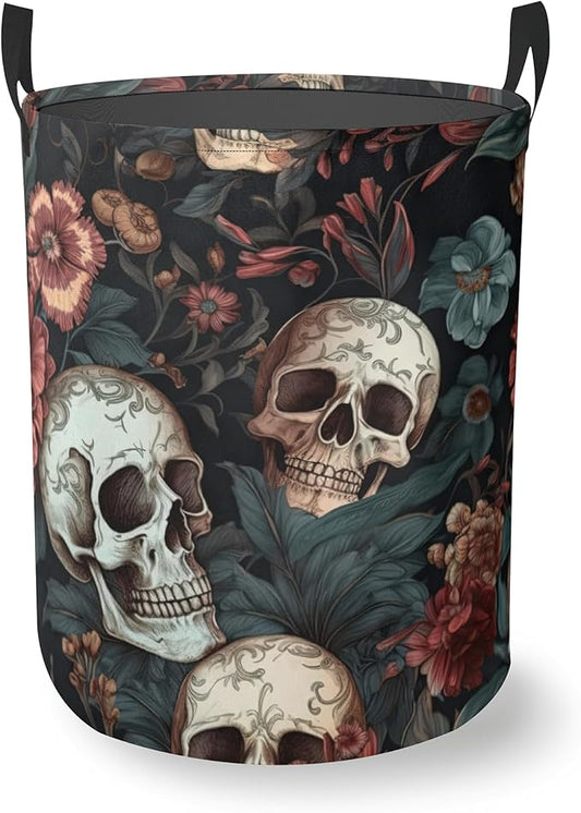 Laundry Hamper Foldable Oxford Cloth Retro Skull Flower Laundry Basket With Handle Portable Clothes Storage Organizer Basket Storage Bag For Laundry Room/Bedroom/Bathroom