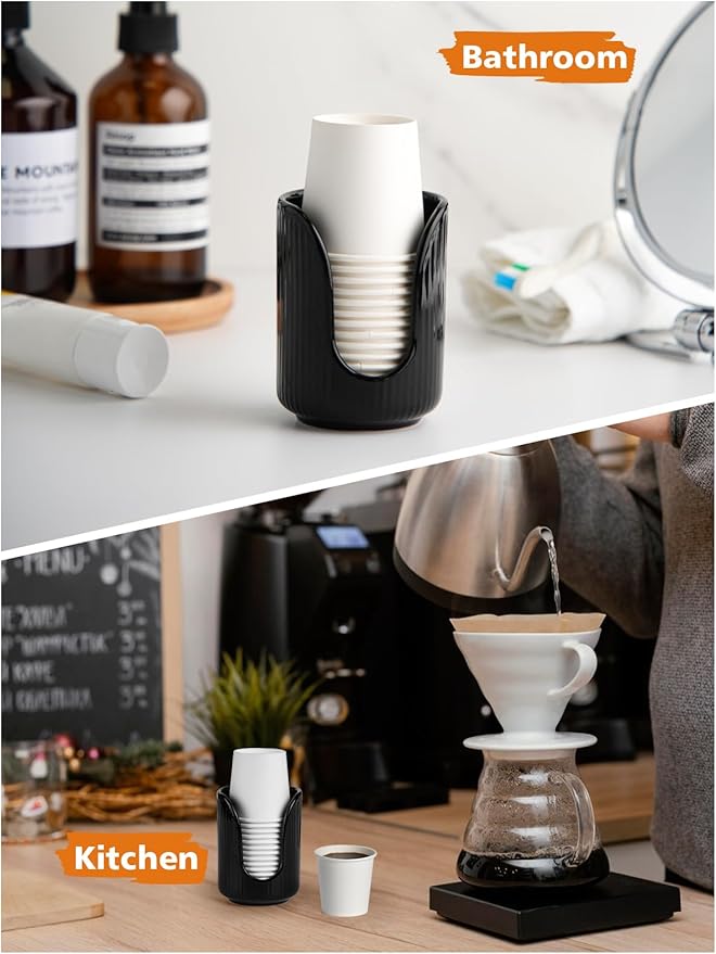 ABRUTY Bathroom Cup Dispenser, 3oz-4oz Ceramic Paper Cup Holder, Small Countertop Mouthwash Dixie Cups Accessories, for Vanity Countertops, Bathroom, Kitchen, and Dining Room