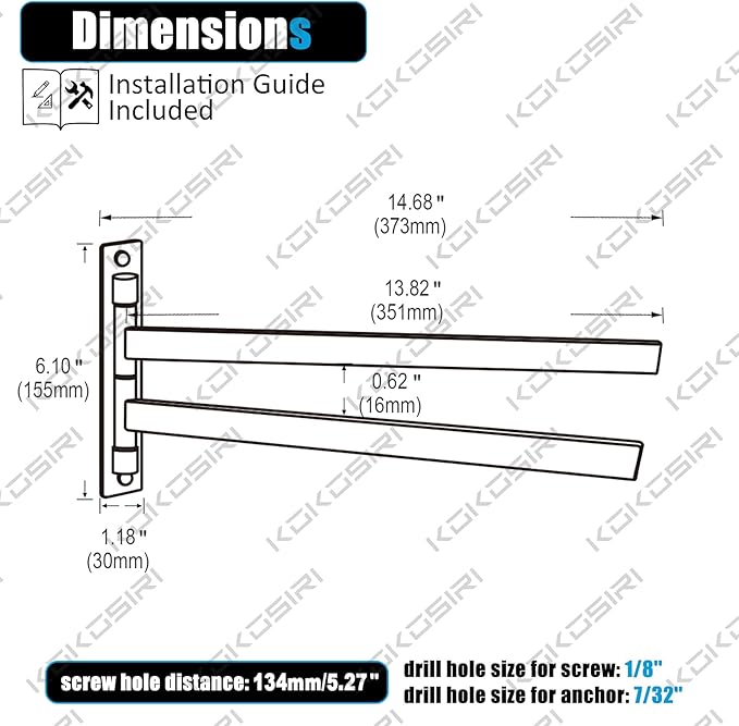 KOKOSIRI Bathroom Towel Bars Swivel Towel Rails Matte Black Swing Out Hand Towel Holder 2-Arm for Bath Kitchen Wall Stainless Steel B5007BK-A2