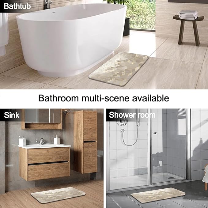 Lnond 4Pcs Bathroom Sets with Shower Curtain and Rugs, Beige Bathroom Shower Curtain Sets, Beige Gradient Modern Bathroom Sets with Rugs and Accessories