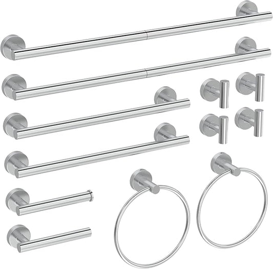 12 Pcs Chrome Bathroom Accessories Set, HOMEMYSTIQUE SUS304 Stainless Steel Bathroom Hardware Set, Bath Towel Bar Set, Toilet Paper Holders, Towel Rings Racks, Robe Towel Hooks