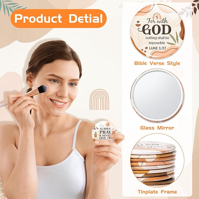 Y1tvei Bible Verse Compact Mirrors - 36Pcs Boho Christian Gifts Bulk Bible Verse Mini Compact Mirrors Inspirational Small Portable Round Pocket Makeup Mirror for Purse Church Party Favors for Women