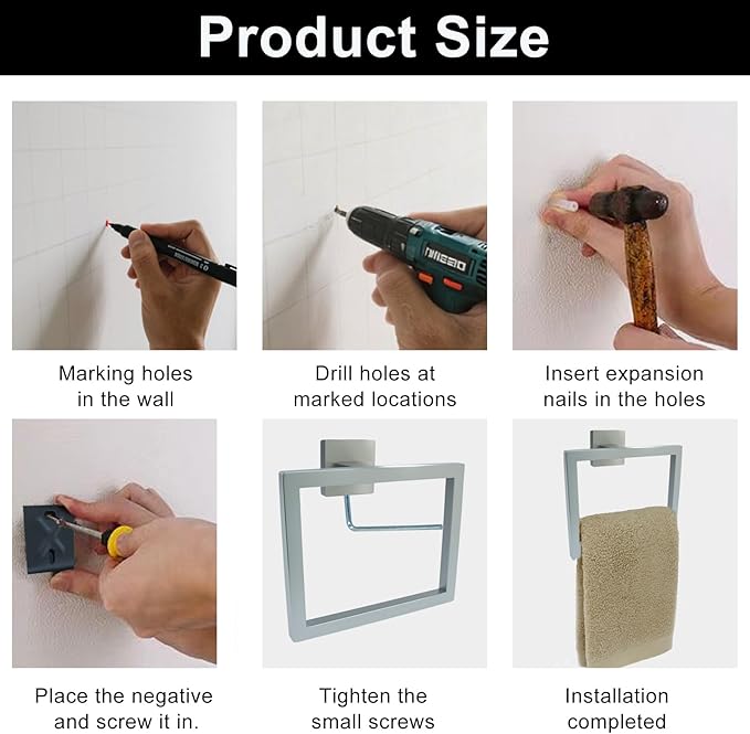 Silver Towel Ring - Premium Stainless Steel Bathroom Accessory, Sleek Square Design Hand Towel Holder, Durable Wall-Mounted Towel Hanger for Contemporary Bathroom, 2 Pcs
