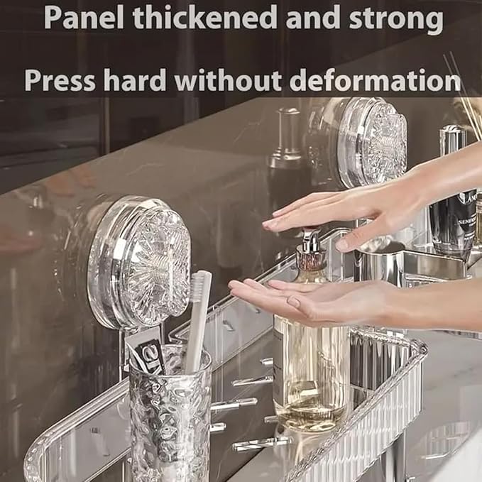 Luxorio Suction Bathroom Organizer, Luxury Wall Mount Suction Cup Bathroom Shelf, No Drilling Required to Hang Organizer, Removable Design, Transparent Design bathrooms Storage Rack (Gray+White)