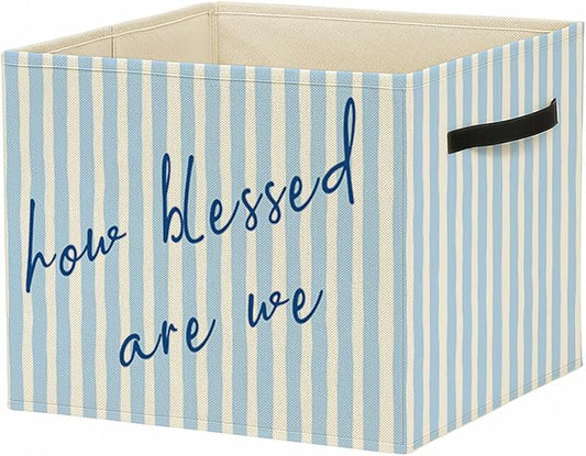 Blue Christian Storage Bin Box with Handles, How Blessed Are We Motivational Religious Foldable Baskets Organizer for Girls Bedroom Bathroom Clothes Toys Books, Toybox for Girls