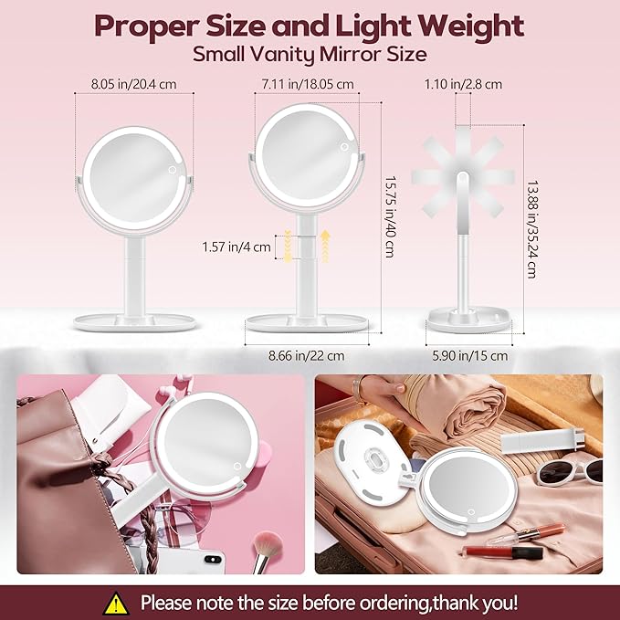 MOMOKUBA Makeup Mirror with Lights, 30X Magnifying & Height Adjustable, Lighted Magnifying Mirror with 3 Light Modes and Stepless Dimming, Vanity Mirrors for Bathroom, Birthday Gift for Women, White