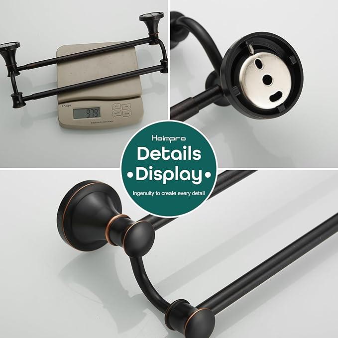 Hoimpro Adjustable Retractable 15-27 Inches Stainless Steel Bathroom Towel Bar, Bathroom Accessories Bath Hotel Double Towel Bar Rod Hanger Wall Mounted Towel Holder Towel Rack, Oil Rubbed Bronze