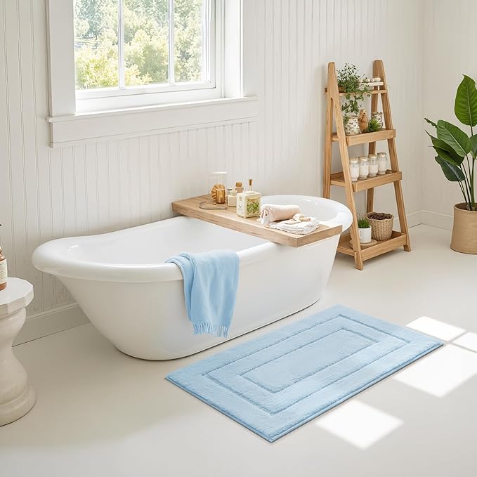 GRANNY SAYS Bathroom Rugs Non Slip, 24" x 36", Bath Rugs for Bathroom Washable, Bath Mats for Floor, Microfiber Bath Mat for Tub, Absorbent Bath Rugs for Shower Room, Pearl White