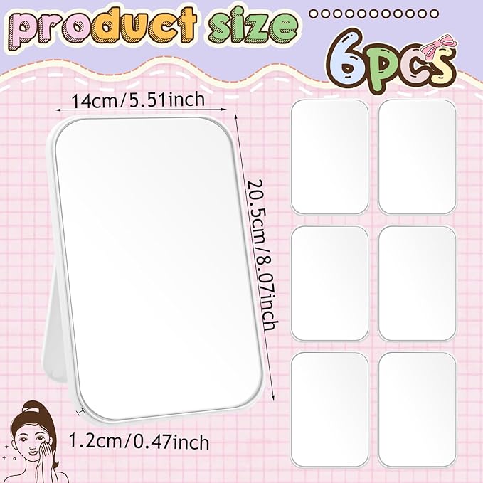 DoubleFill 6 Pcs Spa Party Mirror Spa Party Supplies Sleepover Accessory Favors Makeup Mirror for Sleepover Slumber Birthday Favors Women Adults Princess Gift(White)