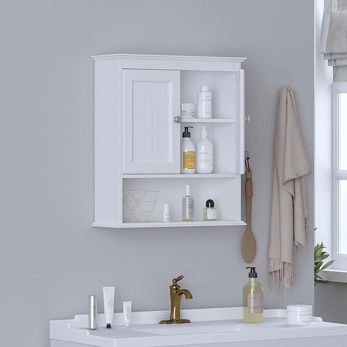 Spirich Bathroom Cabinet Wall Mounted with Doors, Wood Hanging Cabinet with Doors and Shelves Over The Toilet, Bathroom Wall Cabinet White | Wall Mounted, with Doors, Hanging Cabinet, Over The Toilet