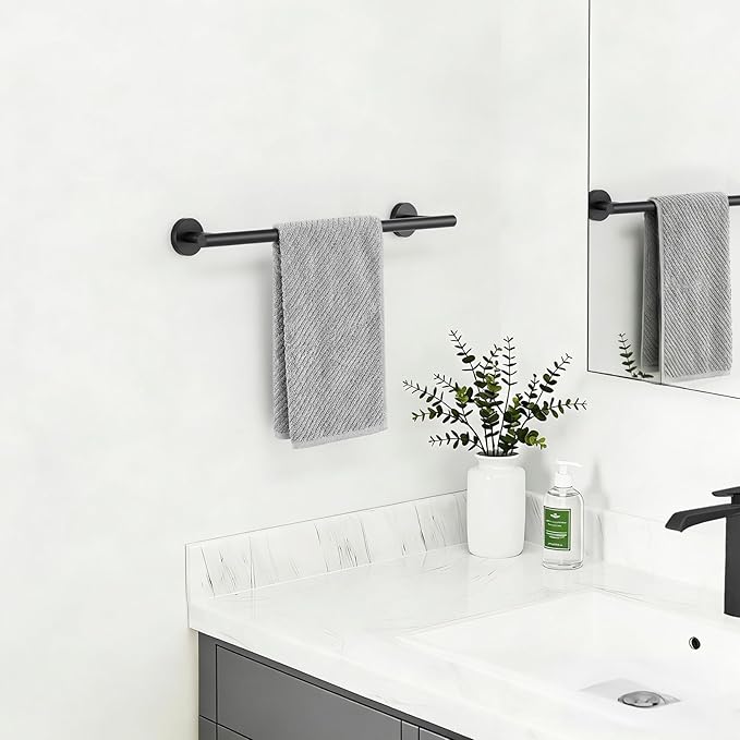 Matte Black Towel Bar, 18 Inch Towel Rack for Bathroom Wall-Mounted, SUS304 Stainless Steel, Total Length 20 Inch