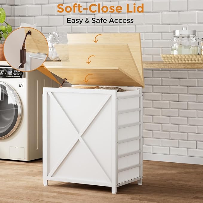 120L Laundry Hamper with Lid, 2 Section Laundry Basket with Removable Liner Bags, Large Laundry Sorter for Clothes Organization in Bedroom and Laundry Room