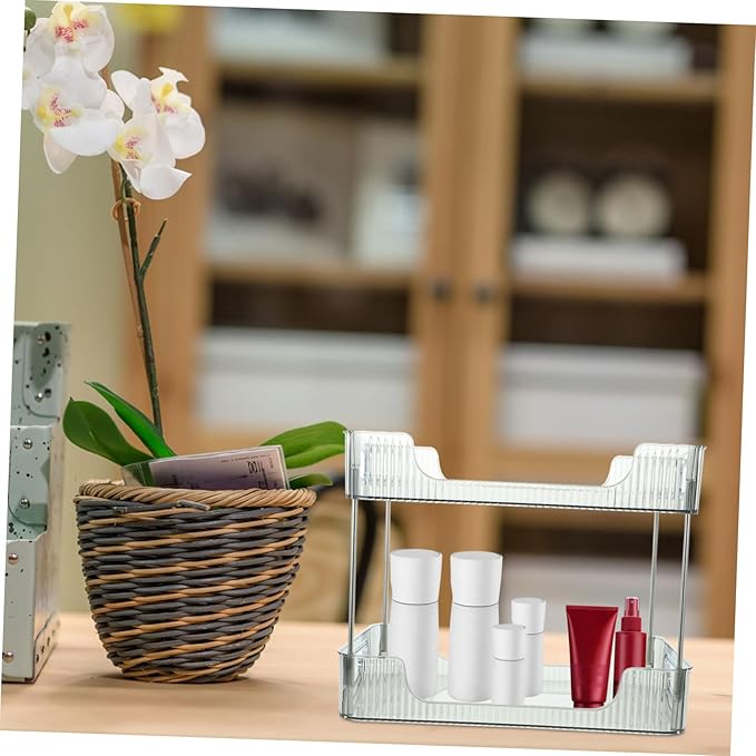 2-Tier Bathroom Organizer Storage Shelf Grey Double-Layer Countertop Makeup Display Rack Multi-Purpose Toiletry Organizer for Bathroom and Dressing Table