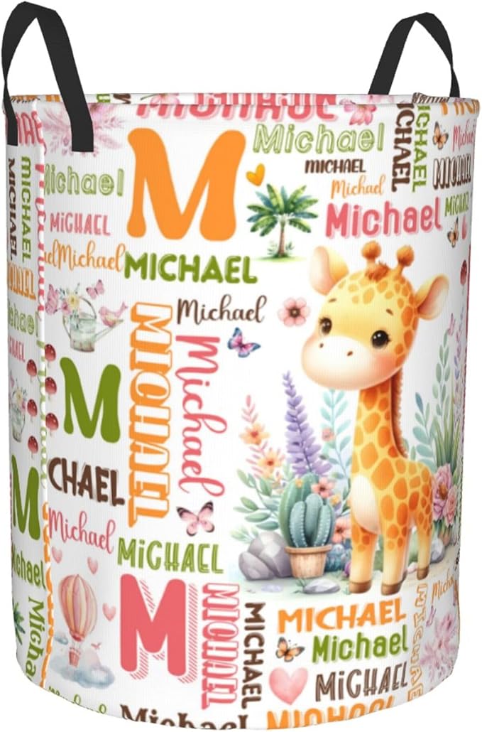Personalized Giraffe Laundry Basket For Baby Kids Boys Girls Adult Custom Hamper Basket With Name For Bathroom Bedrooms Collapsible Baby, Dirty Clothes Hamper With Handles