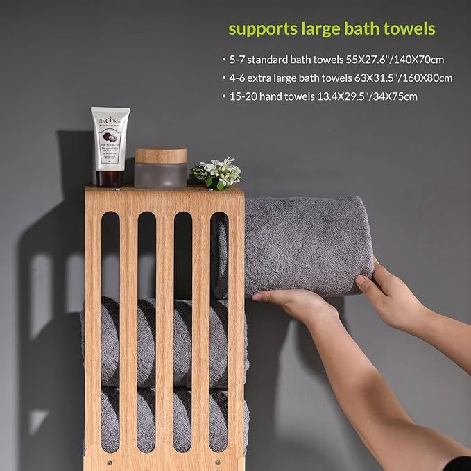 simpletome Towel Storage Rack Adjustable Height Wall Mount Bathroom Shelf Organizer Carbon Steel (Beech)