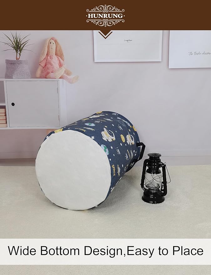 HUNRUNG Laundry Hamper,Large Canvas Fabric Lightweight Storage Basket Toy Organizer Dirty Clothes Collapsible Waterproof for College Dorms???Round-Blue Space Astronaut???