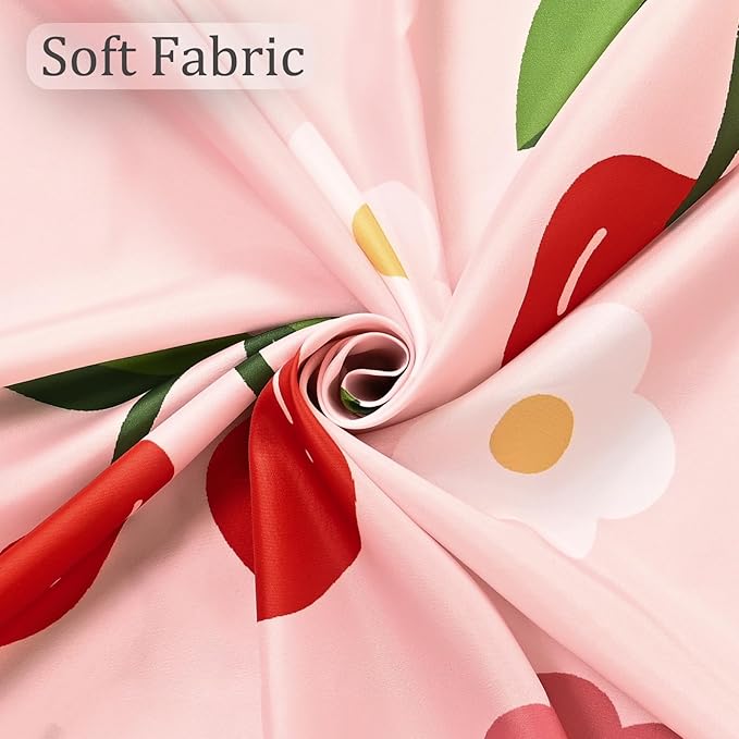 Anybar Fabric Shower Curtain Cute Floral Cherry Curtains Waterproof Soft Polyester Bathroom Curtain- Decor Washable Privacy Cloth Extra Long Shower Curtain for Bathroom (72x84inch) Pink