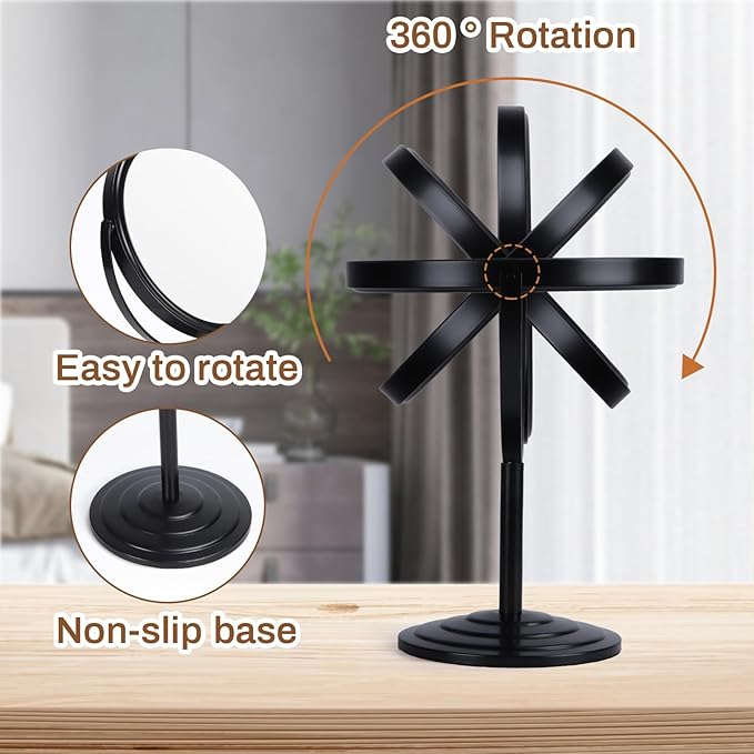 1X 3X Magnifying Makeup Mirror Vanity Mirror for Tabletop Desk, Black Standing Bathroom Cosmetic Mirror, Portable Double Sided Magnification Mirror