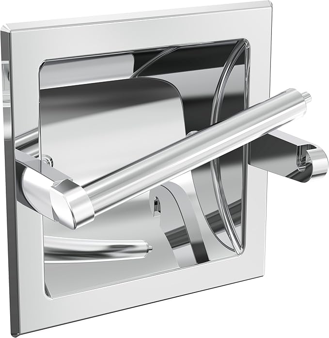 Polished Chrome Recessed Toilet Paper Holder, Bathroom Wall Mount Recessed Pivoting Toilet Tissue Roll Paper Holder Include Rear Mounting Bracket