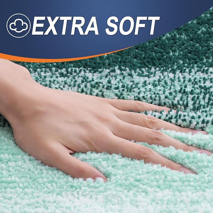 OLANLY Bathroom Rugs Sets 3 Piece, Soft Absorbent Microfiber Bath Mats and U-Shaped Contour Toilet Rug, Plush Shaggy Bath Mat Set for Bathroom (47"x20"+24"x16"+24"x20", Blackish Green)