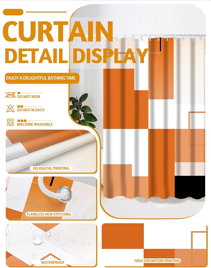 Lnond Orange Bathroom Set, 22-Piece Orange Abstract Bathroom Decor Set with with Shower Curtain and Rugs, Trash Can, Toilet Brush Holder Set & Soap Dispenser