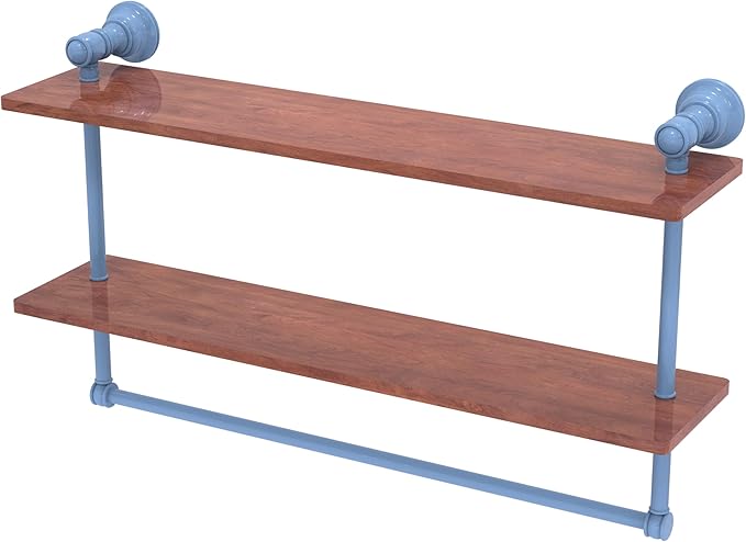 Allied Brass CL-2-22-IRW-FTB Carolina Collection 22 Inch Two Tiered Wood Shelf, Flat Troll Blue