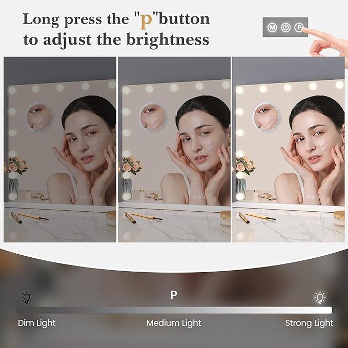 Vanity Mirror with Lights, 32" x 24" Makeup Mirror with Lights, Hollywood Lighted Vanity Mirrors with 15 Dimmable LED Bulbs, 3 Color Modes, Light up Mirror with Touch Control for Bedroom, Tabletop