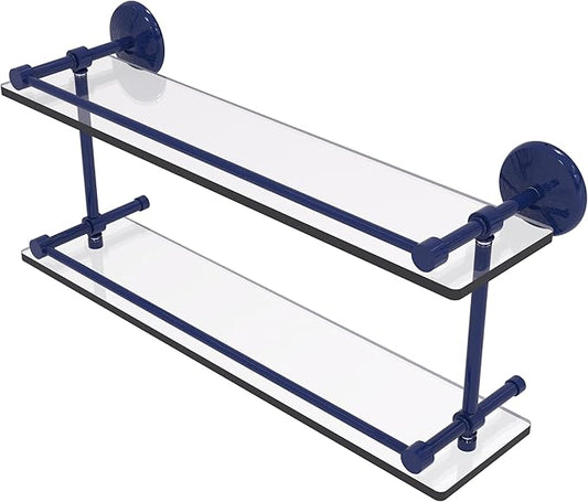 Allied Brass MC-2/22-GAL-MBL Monte Carlo 22 Inch Double Glass Shelf with Gallery Rail, Mediterranean Blue