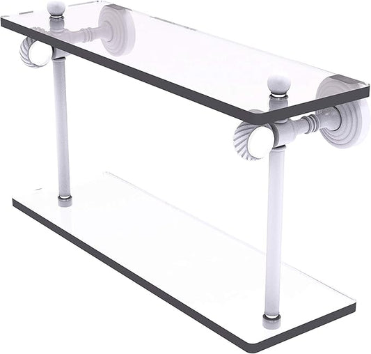 Allied Brass PG-2T-16 Pacific Grove Collection 16 Inch Two Tiered Twisted Accents Glass Shelf, Matte White