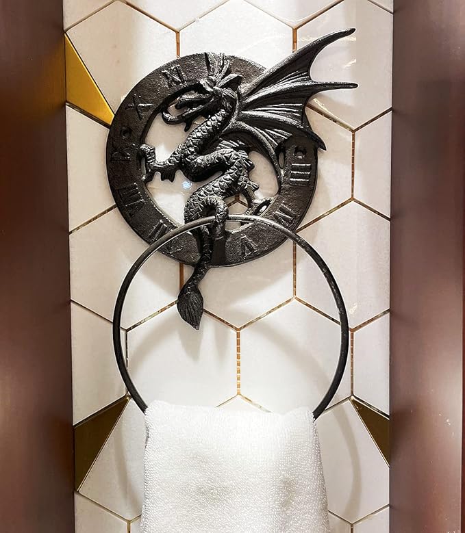 Cast Iron Antique Dragon Towel Ring, Wall Mounted Medieval/Gothic Accessories for Bathroom