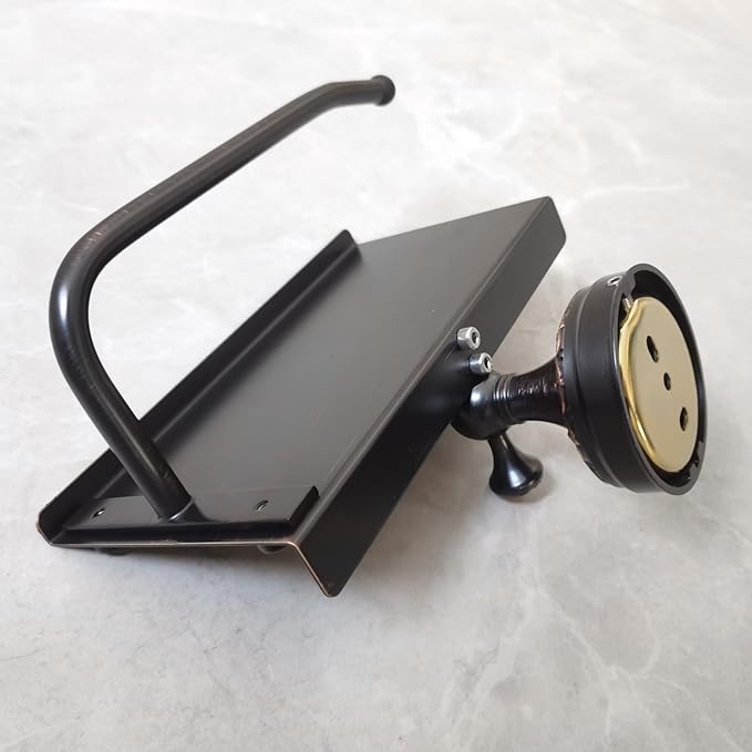 Oil Rubble Bronze Brass Bath Toilet Paper Holder with Phone Shelf, Wall Mounted Black Bathroom Hardware Accessories, Pattern Carving Design
