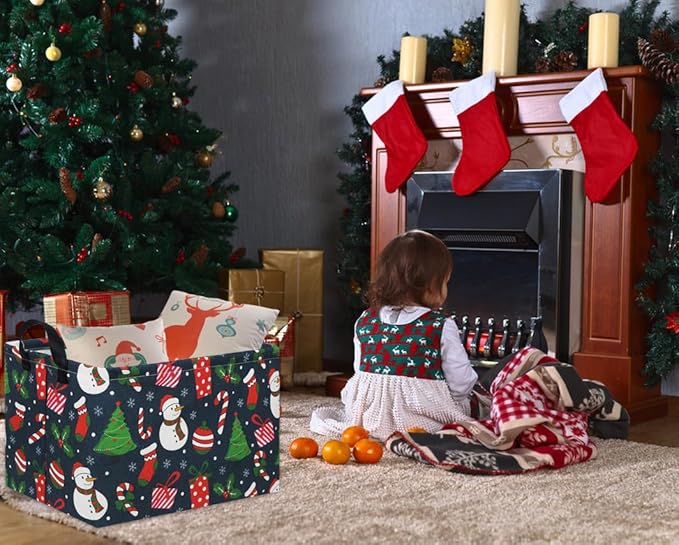 Rectangular Christmas Basket Tree Christmas Gift Baskets for Families Cute Baby Storage Bin Kids Storage Bin Toy Organizer Box Christmas Room Decor for Christmas Parties(Blue Christmas)
